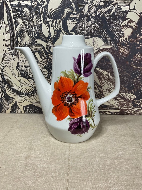 Barker Bros Royal Tudor Ware Floral Coffee Pot. 1960s Vintage.