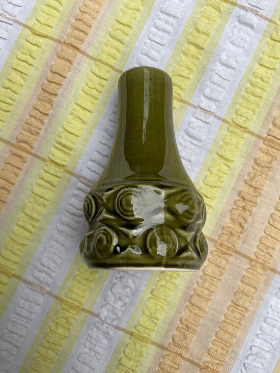 Olive Green Embossed Pattern Salt Pot. 1960s-70s Vintage.