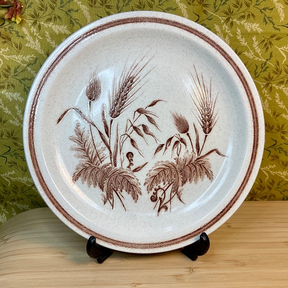 Vintage 1970s Churchill Brown Grass Pattern 20 cm Salad Plates / Small Dinner Plate / Retro Tableware / 70s Home Decor Accessory / Fern