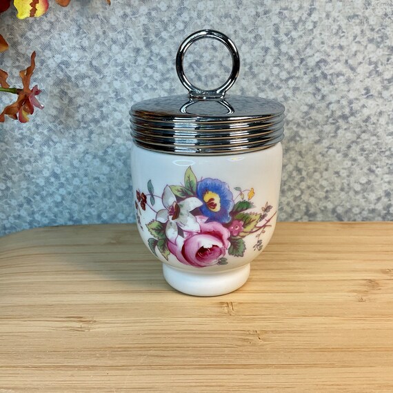 Vintage 1920s - 30s Royal Worcester ‘Louise’ Egg Coddler / Standard Size / Art Deco / Floral Pink Rose / Collectable / Type 7 / Kitchenware