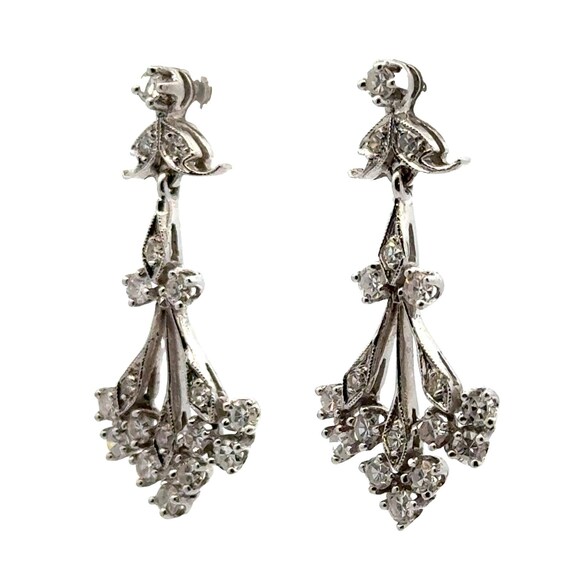 Diamond 14 Karat White Gold Dangle Vintage Earrin… - image 4