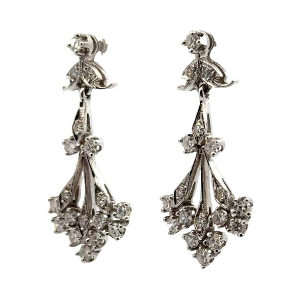 Diamond 14 Karat White Gold Dangle Vintage Earrin… - image 1