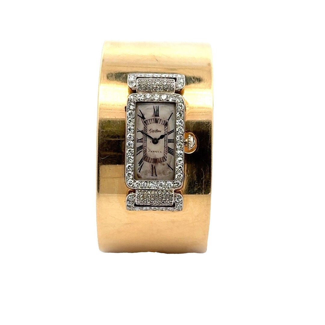 Seaman Schepps Cartier Diamond Platinum Watch Yellow Gold Bangle Seaman Schepps Cartier Diamond Platinum Watch Yellow Gold Bangle