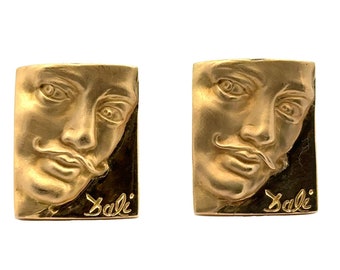 Salvador Dali 18 Karat Yellow Gold Portrait Vintage Cufflinks