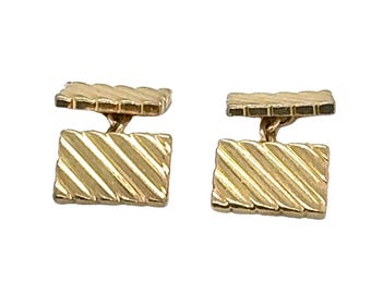 1950's Cartier Ribbed 14 Karat Yellow Gold Vintage Cufflinks