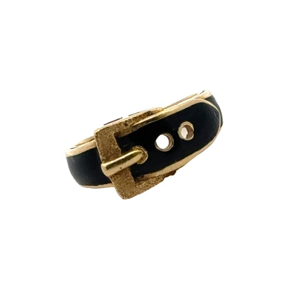 Black Enamel 18 Karat Yellow Gold Vintage Buckle Band Ring