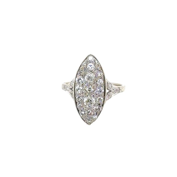 2.00 CTW Pavé Diamond 14 Karat White Gold Navette Vintage Cocktail Ring