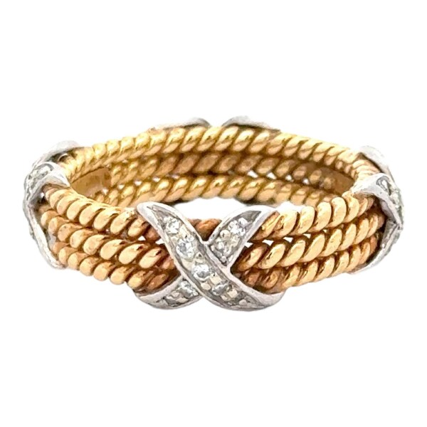 Tiffany & Co. Schlumberger Diamant 18 Karat Gelbgold Seil Dreireihiger X Ring