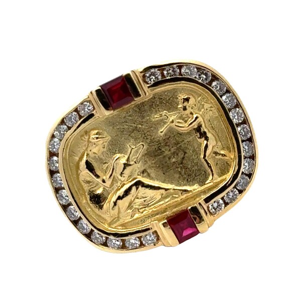 Seidengang Diamond Ruby 18 Karat Yellow Gold Estate Ring