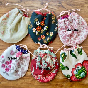 Floral Reticule, Reversible Vintage Jewelry & Makeup Bag