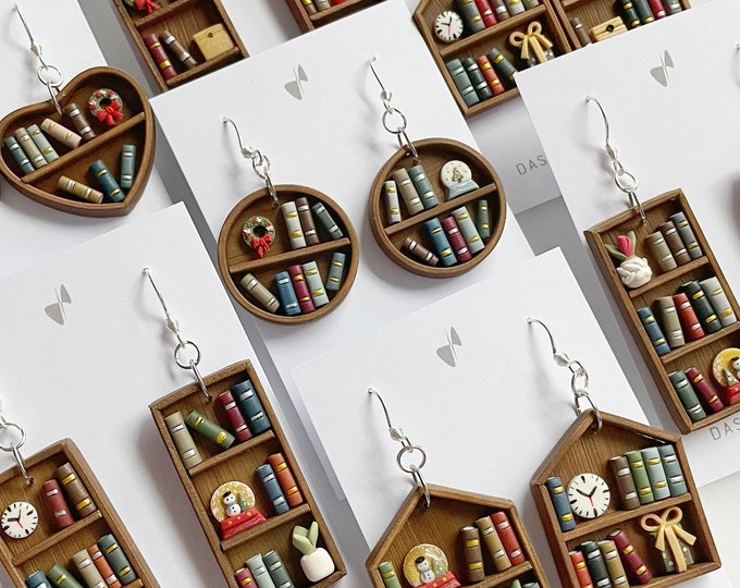 Bookcase Drop Earrings Bookshelf Polymer Clay Earrings Etsy