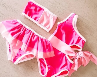 Hot pink one shoulder swim suit/ baby bikini/ toddlers swim suit/ kids swim wear / kids bathing suits/ girls bathingsuits