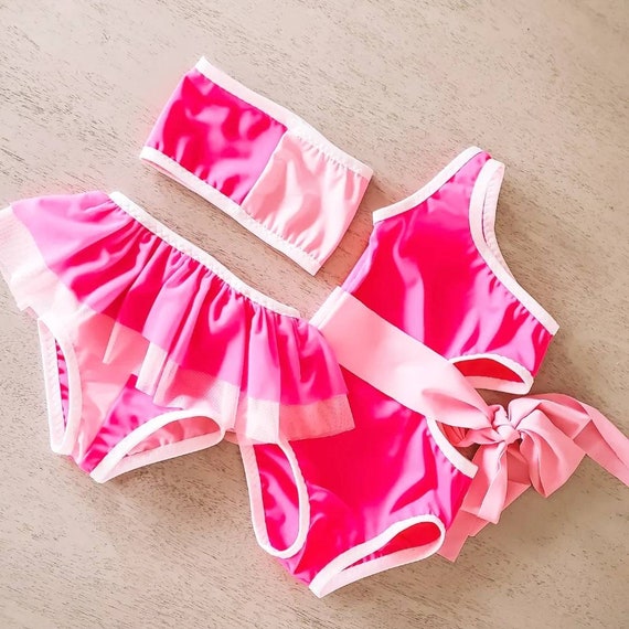 Hot pink one shoulder swim suit/ baby bikini/ toddlers swim suit/ kids swim wear / kids bathing suits/ girls bathingsuits