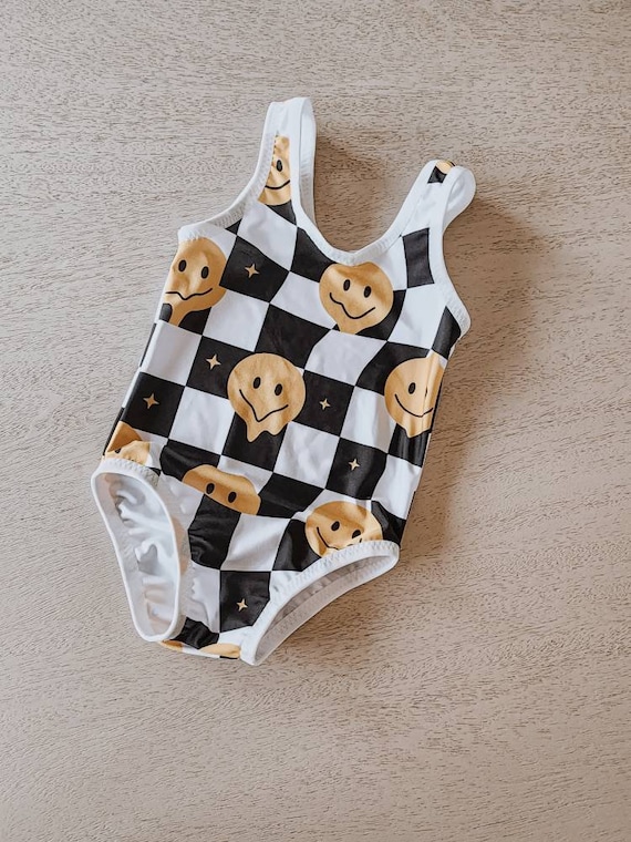 Checkered retro face swim/baby swim suit/ baby bikini/ toddlers swim suit/ kids swim wear / kids bathing suits/ girls bathingsuits/swimwear