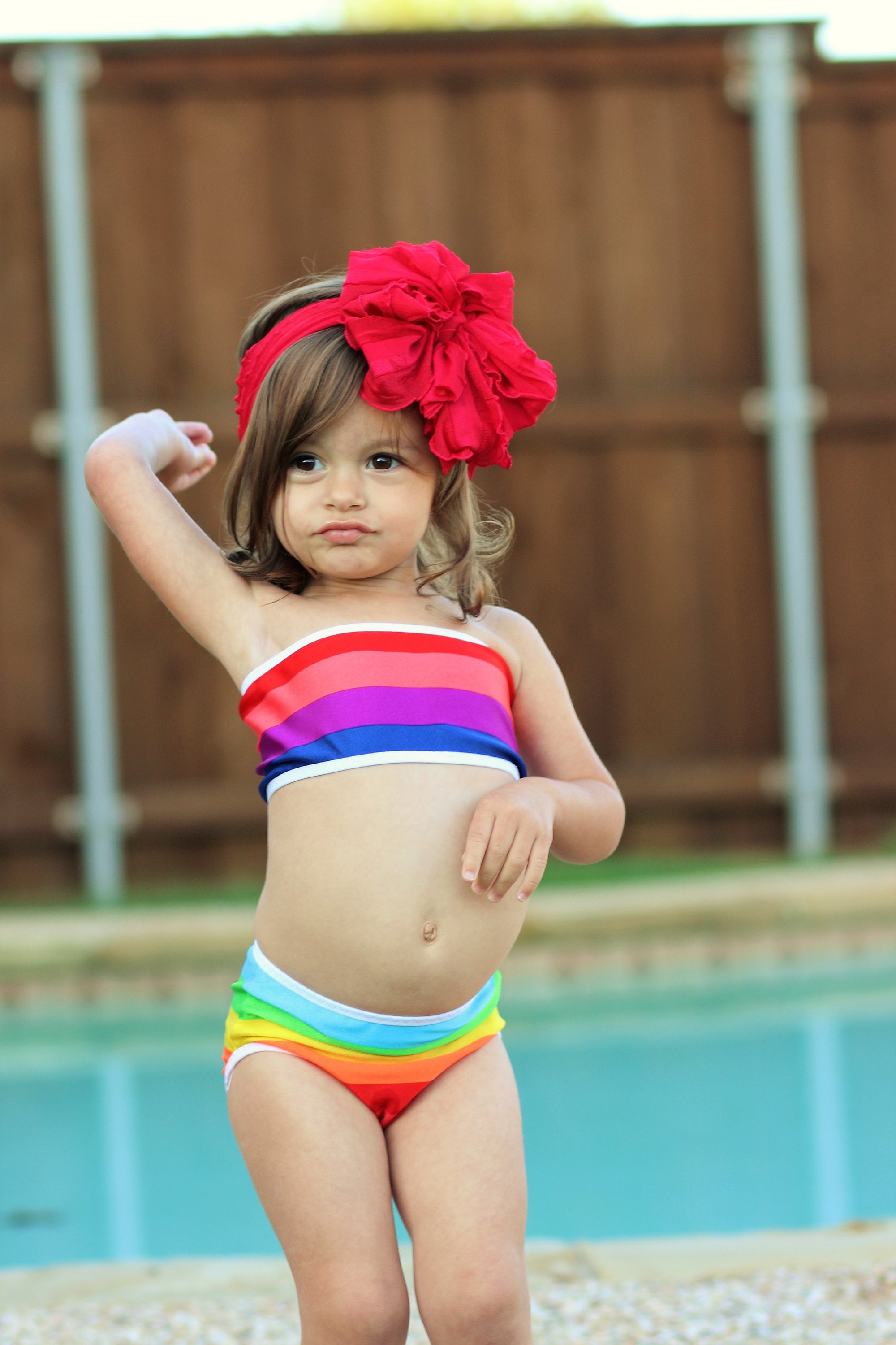 Culater 2019 Bikini per Bambini Beach Strip Rainbow Print Costume da Bagno Intero con Nappa 