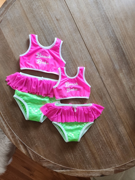 Girls beach babe swim suit/ little girls swim suit/ ruffle swim suit/ toddler girls swim suit/baby girl swim suit/baby girl ruffles