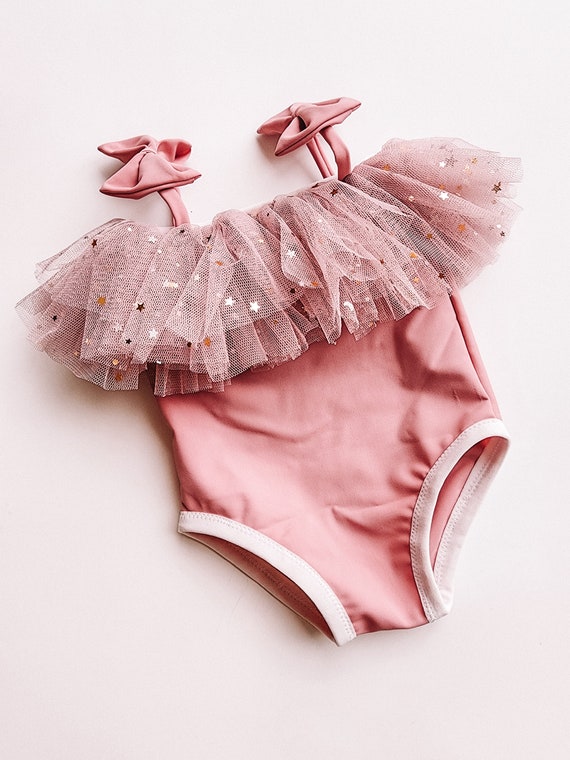 Pink bow ruffle swim/ baby swim suit/ baby bikini/ toddlers swim suit/ kids swim wear /kids bathing suits/ girls bathingsuits
