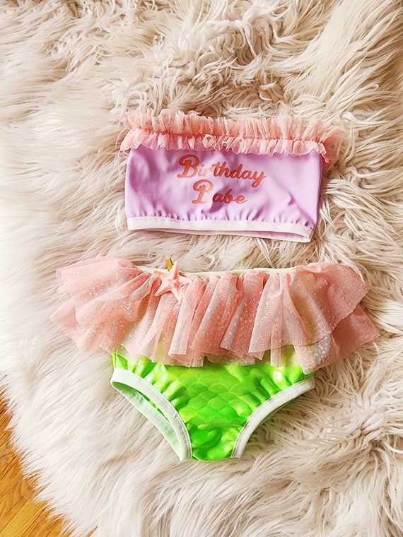 Girls mermaid birthday swim suit/ little girls swim suit/ ruffle swim suit/ toddler girls swim suit/baby girl swim suit/baby girl ruffles
