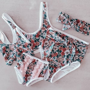 WOMEN'S high waisted bikini with tie front & basic top/ women's high waisted bikini/ mommy and me swim suits/ mommy and me bikini