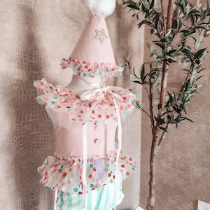 Confetti print party hat/ pink clown hat/ party hat/clown hat/ring master hat/pink party hat/ birthday hat/costume hat