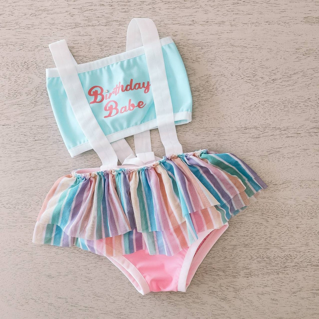 Girls Birthday Swim Suit/ Little Girls Swim Suit/ Ruffle Swim Suit