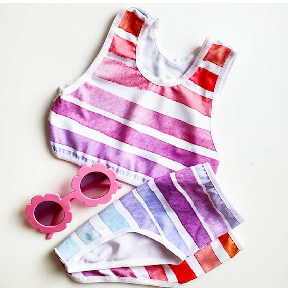 Girls rainbow bikini, rainbow bikini for girls, girls water color bikini, baby stripe bikini, baby rainbow swim suit, toddler stripped swim