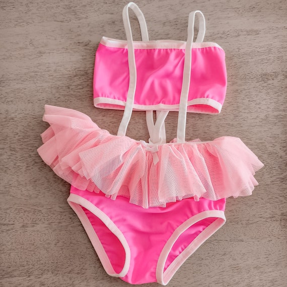 Girls pink on pink swim suit/ little girls swim suit/ ruffle swim suit/ toddler girls swim suit/baby girl swim suit/baby girl ruffle bikini
