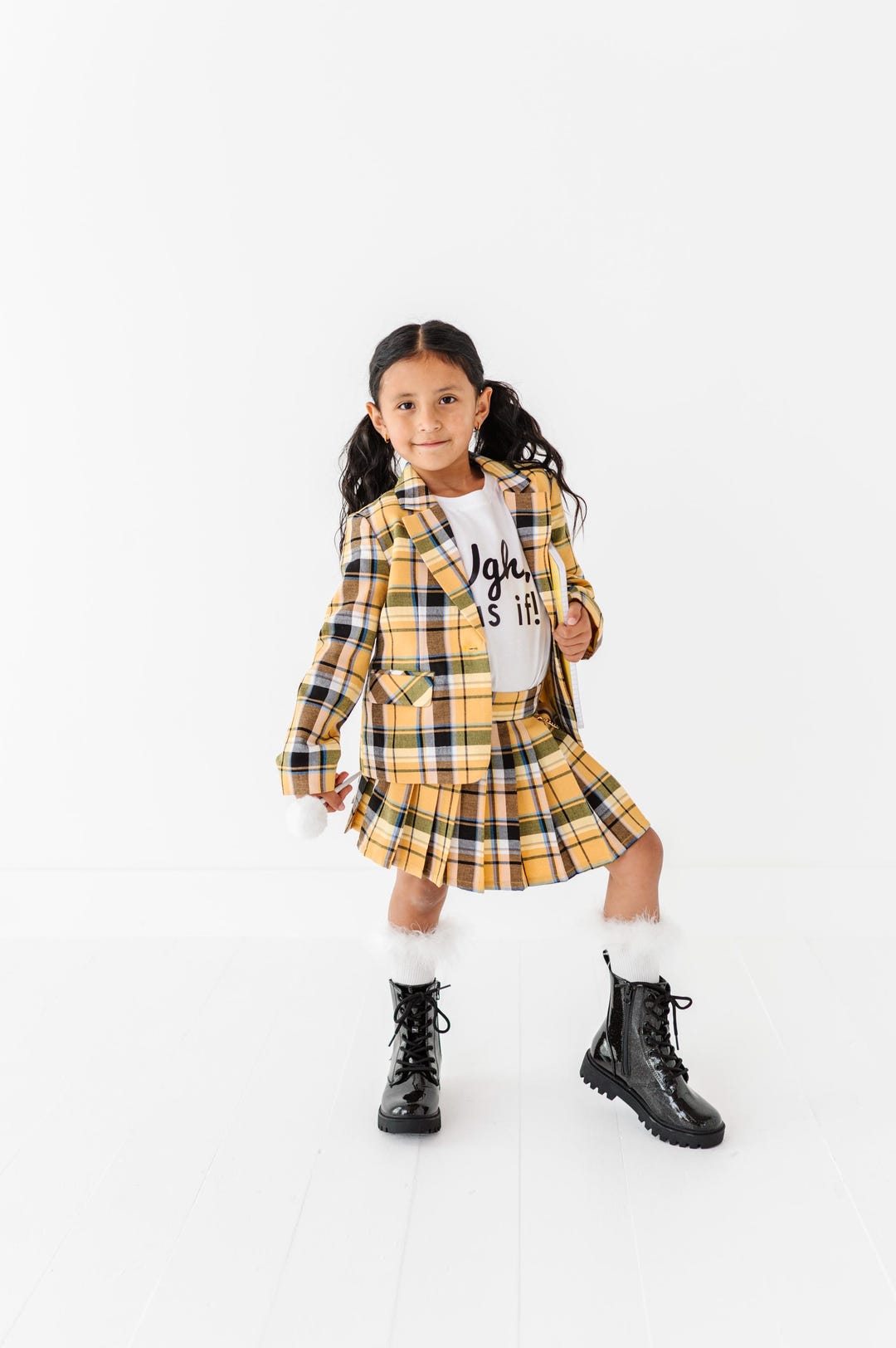 Yellow Plaid Costume: Girls Cropped Blazer Skirt