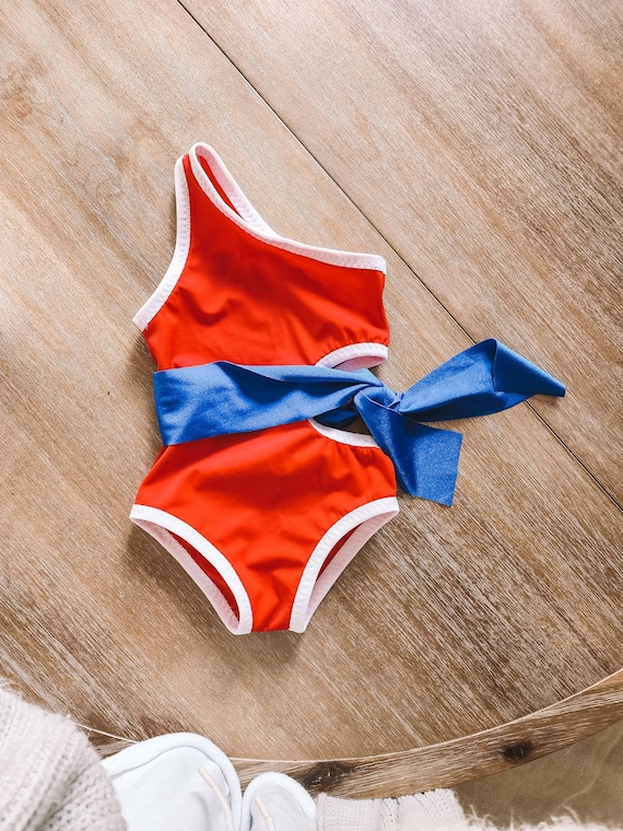 Red, white & blue 1 shoulder swim suit/ baby bikini/ toddlers swim suit/ kids swim wear / kids bathing suits/ girls bathingsuits