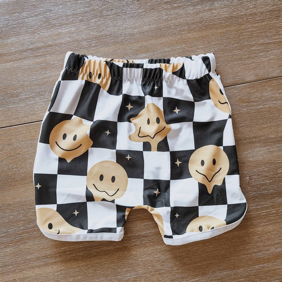 Retro face & checkered swim trunks for toddler/ swim trunks/boys swim trunks/ little boy swim trunks/ baby swim trunks/baby swim short/Kids