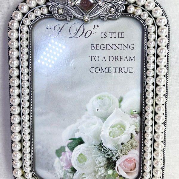 Jeweled Rows of Pearls and Crystal Art Deco Wedding Frame 5x7" NEW