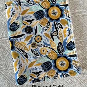 Fabric Soft Junk Journal Covers Handmade Covers for a Junk Journal, Planner, Glue Book, Diary Blue & Gold Flowers