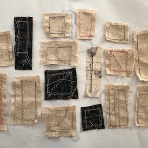Fabric Scraps with Stitching Detail for use in Junk Journals, ScrapBooks, Mixed Media, Slow Stitching, Collage, Embellishments, Ephemera