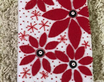 Needle Book / Sewing Supplies Storage / Craft Project Organizer - Red Flowers on a White Background