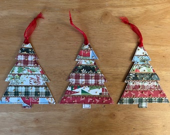 Christmas Tree Scrappy Sewn Journal Cards for Ornaments, Gift Tags, Journal Cards