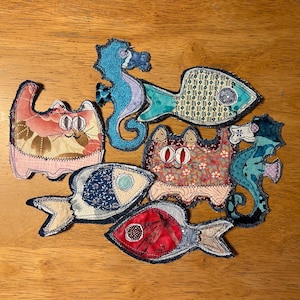 Appliques / Patches - Upcycled Fabric Appliques for use on Clothing, in Junk Journals, Mixed Media, Upcycling and Collage, Embellishments
