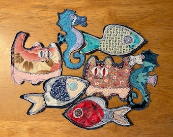 Appliques / Patches - Upcycled Fabric Appliques for use on Clothing, in Junk Journals, Mixed Media, Upcycling and Collage, Embellishments