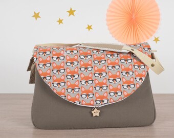 Diaper bag, beige bag, Fox, bag Fox, glasses, original, unique, baby bag, maternity, bag to Swaddle, baby girl, baby boy