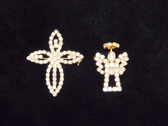 Vintage Rhinestone Cross and Angel Pins by Joelle - image 2