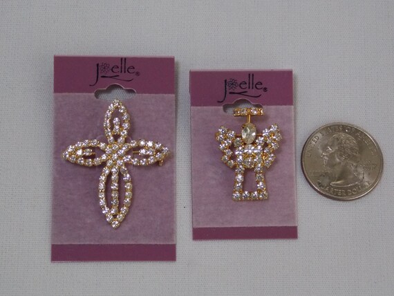Vintage Rhinestone Cross and Angel Pins by Joelle - image 3