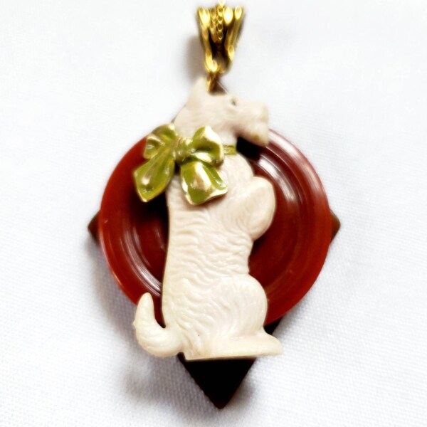 Bakelite Pendant with Scottie Dog on Brown and Rust Bakelite