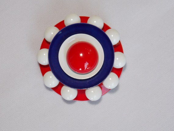 Vintage Red White and Blue Modernistic Enamel Flo… - image 4