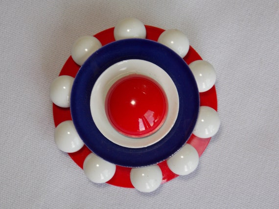 Vintage Red White and Blue Modernistic Enamel Flo… - image 1