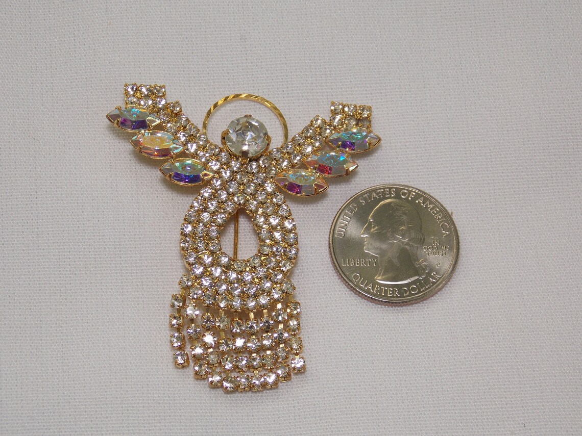 Vintage Angel Pin Brooch with AB Crystal Rhinestones by Joelle Etsy