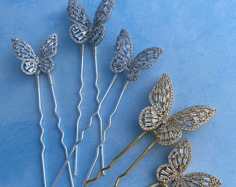 Butterfly Hair Pin, Elegant Bridal Hairpiece, Summer adornment, Prom accessory, Gift for her