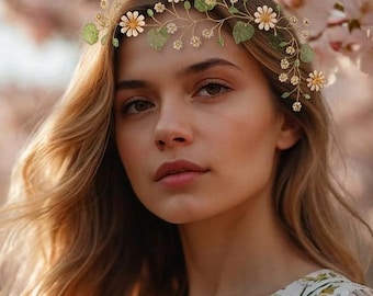 Daisy Wedding Hair Vine, Bohemian Wedding Floral Bridal Headpiece, Bridesmaids hairpiece, Summer accessory