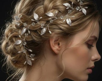 Pearl Leaf Bridal Hair Vine: Grecian Wedding Headpiece Bridesmaids hairpiece Winter wedding