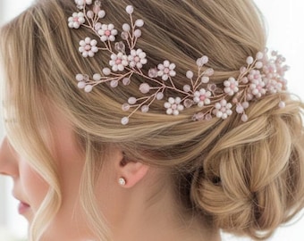 Bridal hair vine blossom flowers, Floral wreath, Wedding accessory, Bridesmaids hairpiece, Summer gift