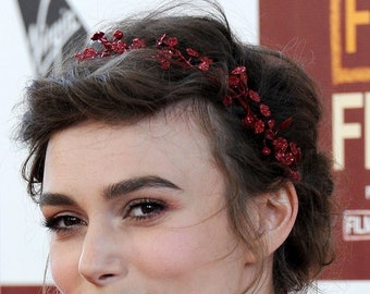 Red wedding Hairpiece, Bridal Tiara with red flowers, Festive accessory, Summer gift, Festival wreath