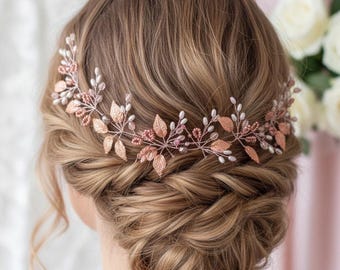 Bridal leaf hairpiece, Pearl Leaf accessory, Wedding hair vine, Summer gift